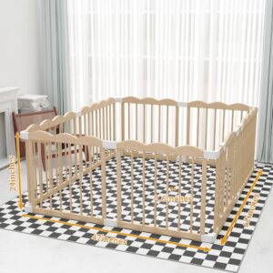 Baby Playpen, Wooden Playpen for Babies and Toddlers, Large Adjustable Wooden Baby Playard with Locking Gate, Easy to Assemble, Portable Play Pen, Infant Play Pen Play Area(47x62x24 Inch)
